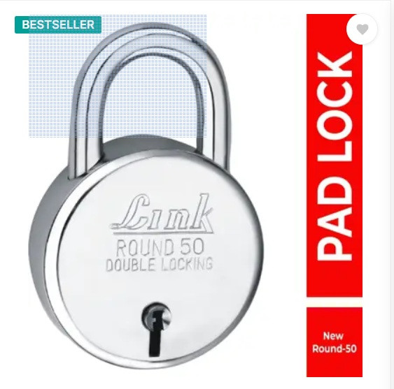 Link 50mm New Round | Steel Body | Iron Lever | Made In India Padlock  (Silver)